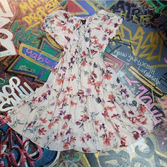 Kate and Lily floral ruffled dress size 10P - sheer top half - Boho Chic - Picture 1 of 10